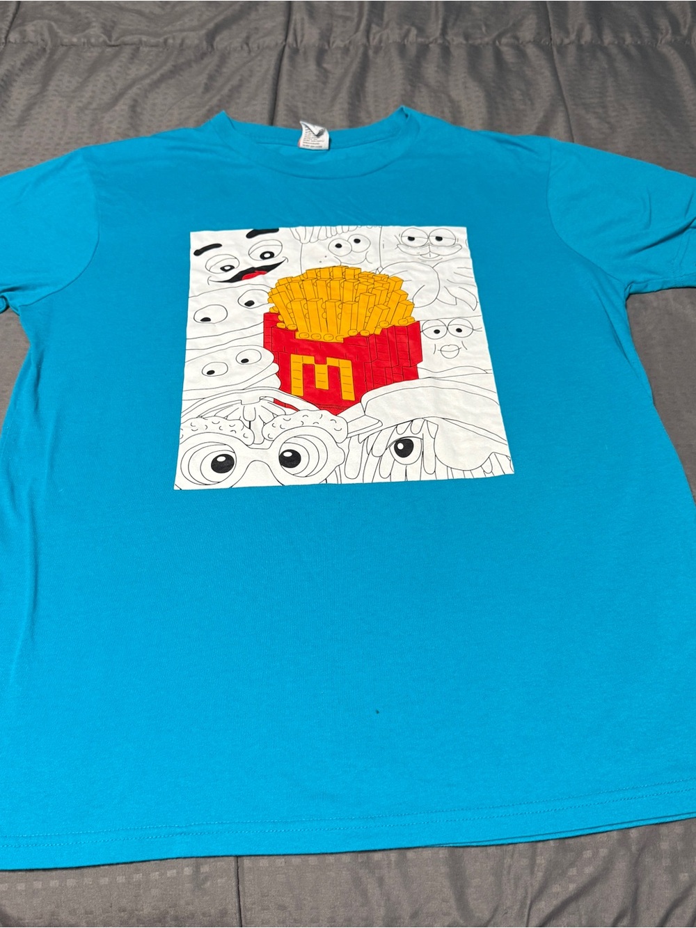 READ McDonald's Mens T-Shirt Size Large Blue Nanoblock French Fries Graphic Tee